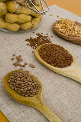 spoons, grain and legumes