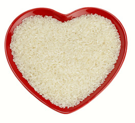 Traditionally Japanese Sushi Rice in red heart shaped plate