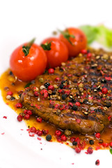 Pfeffer Steak mit Tomaten,Grünsalat,Soße