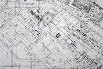 Black and white dimensional drawing. General plan of plant.