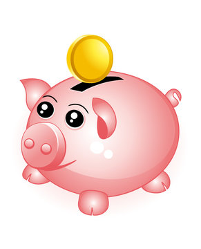 Piggy bank and one coin