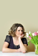 young woman with flowers
