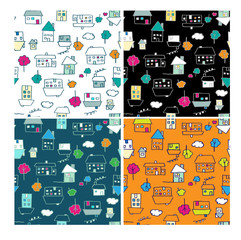 Seamless Doodle houses wallpaper