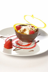 Arroz al coco con chocolate y fresas. México.