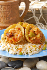 Tostadas de bacalao a la mexicana con arroz