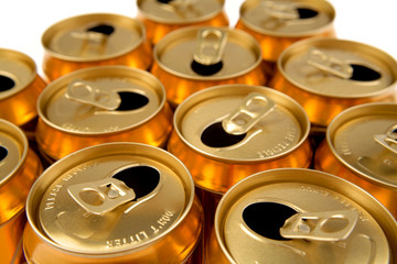 Open empty aluminum drink cans close-up