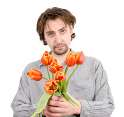 man with tulips