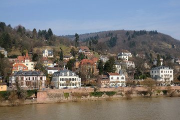 Houses at Neckar riverbank in Heidelberg, Germany