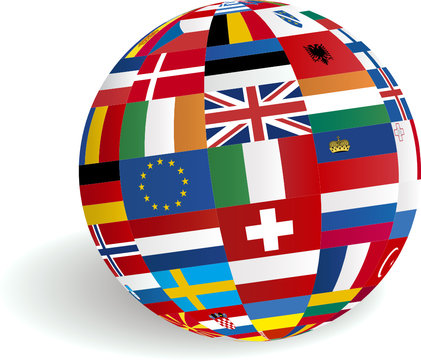 European 3D Vector globe flags