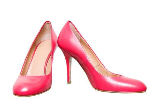 pink leather female shoes isolated on white