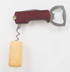 closeup of corkscrew and cork