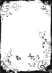 Grunge white floral frame with butterflies