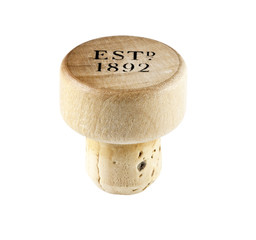 Wood and cork liquor bottle stopper isolated on white