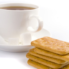 Fototapeta na wymiar cup of tea, sugar and cookies