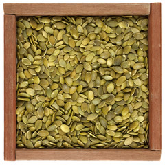 pepitas (pumpkin seeds) in a wooden box