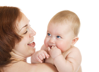 Small baby with mom isolated