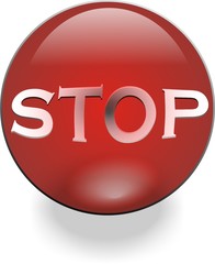 3d red glass button STOP