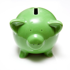 Piggy bank style money box isolated on a white background.