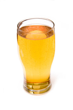 pint of cider on a white studio background.