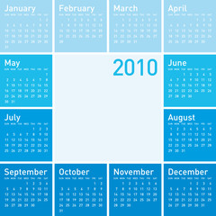 Blue Calendar for year 2010. in vector format.