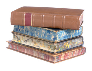 Pile of old leather bound books