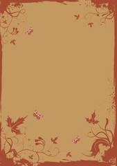 Grunge retro  floral frame with butterflies