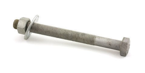 Eight inch long threaded bolt with large washer and big nut.