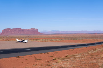 Fototapeta na wymiar Small plane in local airport near Monument Valley, Arizona