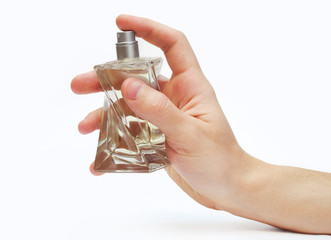 Male hand with perfume isolated