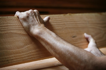 Hand an Holz