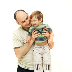 loving father and son over white