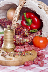 salami and vegetables in the basket