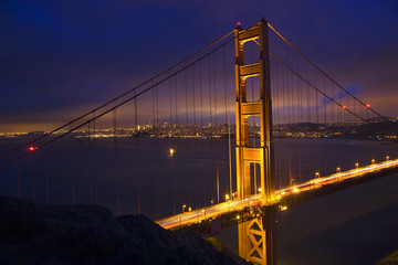Golden Gate Bridge Night With Lights of San Francisco California