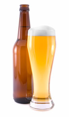 a bottle and a glass of beer