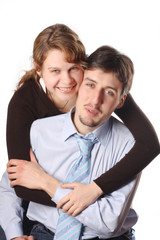 Couple over white background