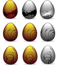 set of golden and silver ornately decorated easter eggs