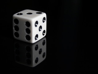 white dice reflected on black