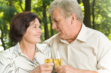 Mature attractive happy couple together in park