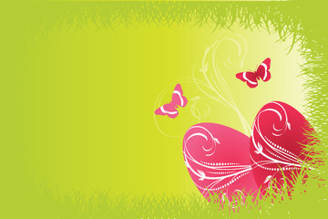 coin floral herbe et oeufs de paques