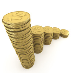 ascending piles of coins