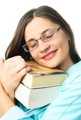 dreamy student with books
