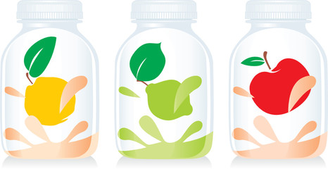 isolated fruit yogurt glass bottles