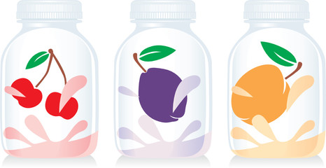 isolated fruit yogurt glass bottles