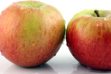 Close up of 2 wet apples