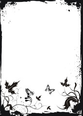 Grunge white floral frame with butterflies