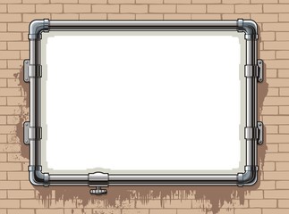Photo frame made of steel pipes, on a brick wall, vector