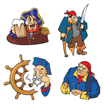 Set of cartoon pirates' characters of literature and history