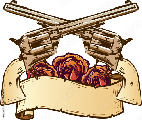 Guns And Roses With Banner Illustration Imágenes De Archivo Y