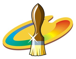 Paint brush with palette, vector illustration