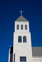 Light Grey Church on Deep Blue Sky